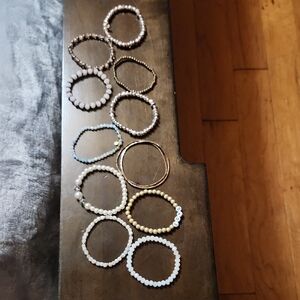 Set of 12 Beaded Bracelets in Neutral Tones